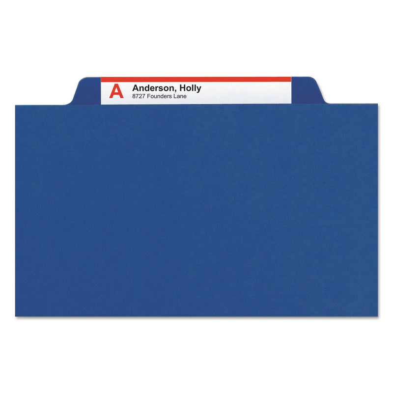 Smead Four-Section Pressboard Top Tab Classification Folders with SafeSHIELD Fasteners, 1 Divider, Letter Size, Dark Blue, 10/Box