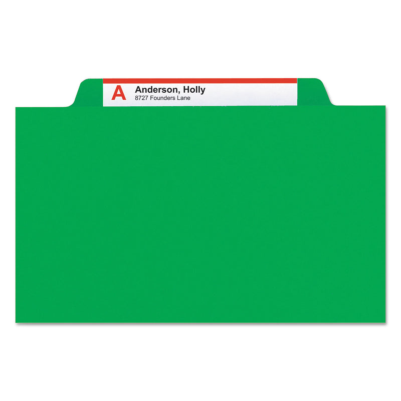 Smead Colored Top Tab Classification Folders, 1 Divider, Letter Size, Green, 10/Box