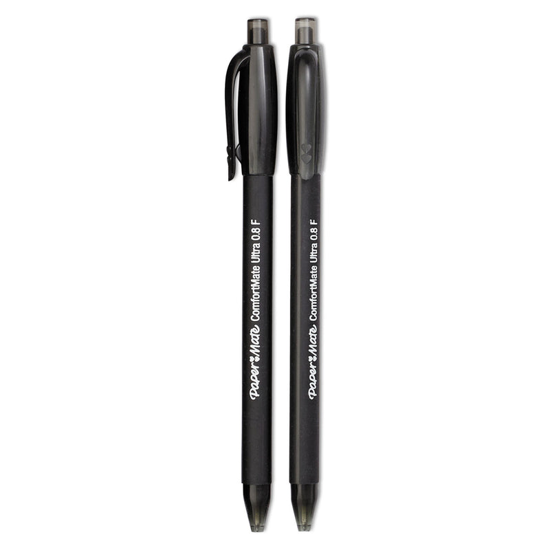 Paper Mate ComfortMate Ultra Ballpoint Pen, Retractable, Medium 1 mm, Black Ink, Black Barrel, Dozen