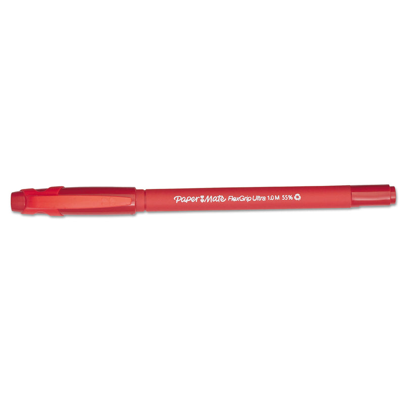 Paper Mate FlexGrip Ultra Ballpoint Pen, Stick, Medium 1 mm, Red Ink, Red Barrel, Dozen