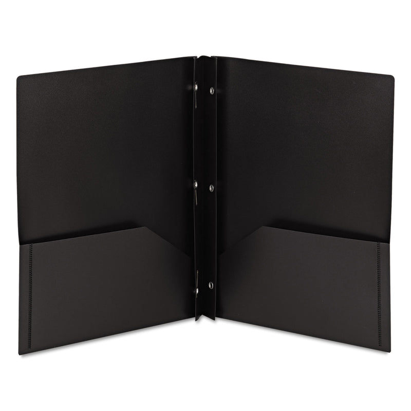 Smead Poly Two-Pocket Folder with Fasteners, 180-Sheet Capacity, 11 x 8.5, Black, 25/Box