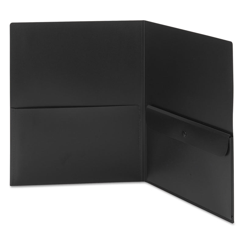 Smead Poly Two-Pocket Folder with Snap Closure Security Pocket, 100-Sheet Capacity, 11 x 8.5, Black, 5/Pack