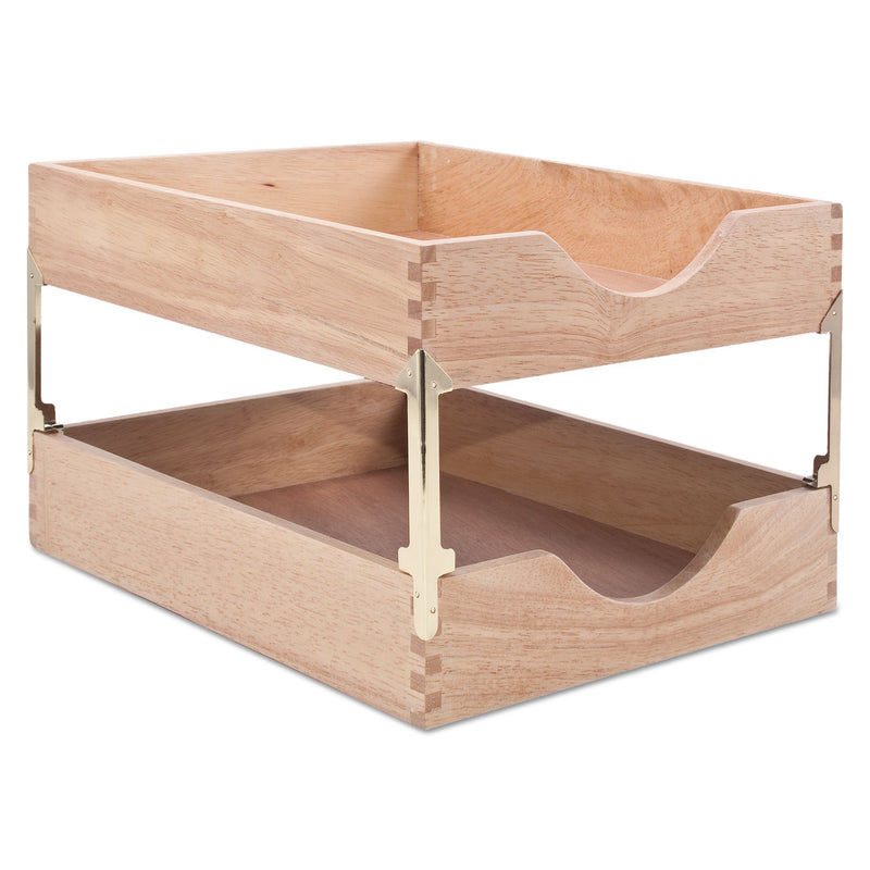 Carver Hardwood Stackable Desk Trays, 1 Section, Letter Size Files, 10.25" x 12.5" x 2.5", Oak