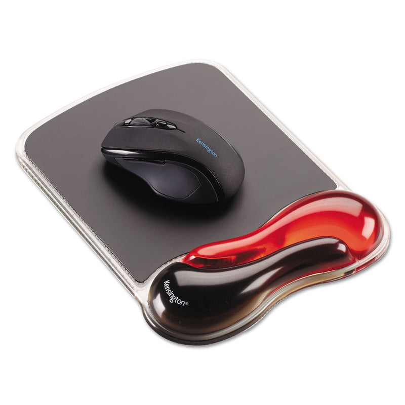 Kensington Duo Gel Wave Mouse Pad with Wrist Rest, 9.37 x 13, Red