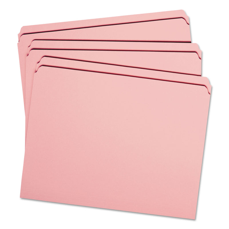 Smead Reinforced Top Tab Colored File Folders, Straight Tabs, Letter Size, 0.75" Expansion, Pink, 100/Box