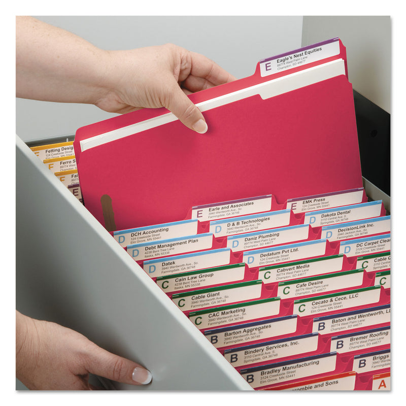 Smead WaterShed CutLess Reinforced Top Tab Fastener Folders, 2 Fasteners, Letter Size, Red Exterior, 50/Box