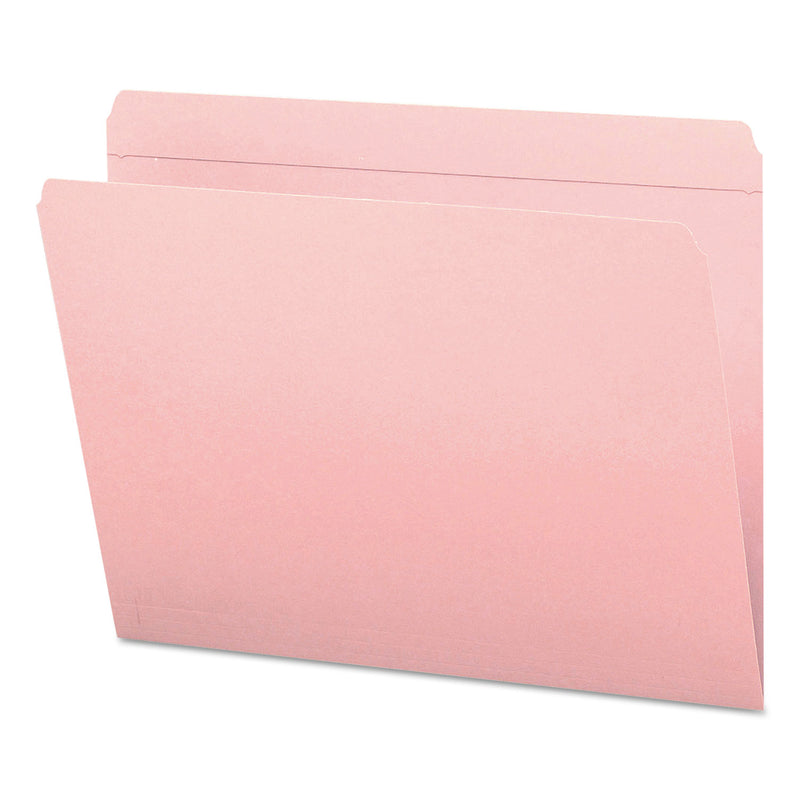 Smead Reinforced Top Tab Colored File Folders, Straight Tabs, Letter Size, 0.75" Expansion, Pink, 100/Box