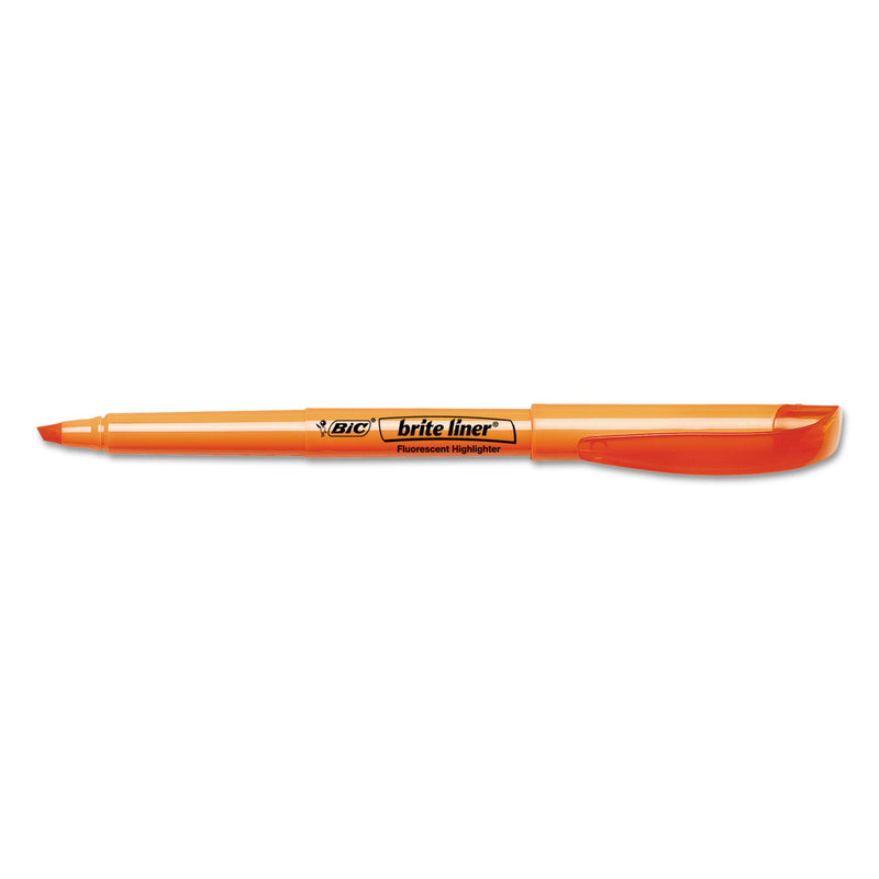 BIC Brite Liner Highlighter, Fluorescent Orange Ink, Chisel Tip, Orange/Black Barrel, Dozen