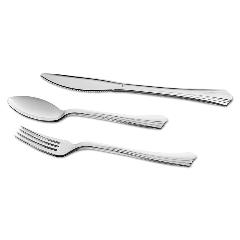 WNA Reflections Heavyweight Plastic Utensils, Fork, Silver, 7", 40/pack