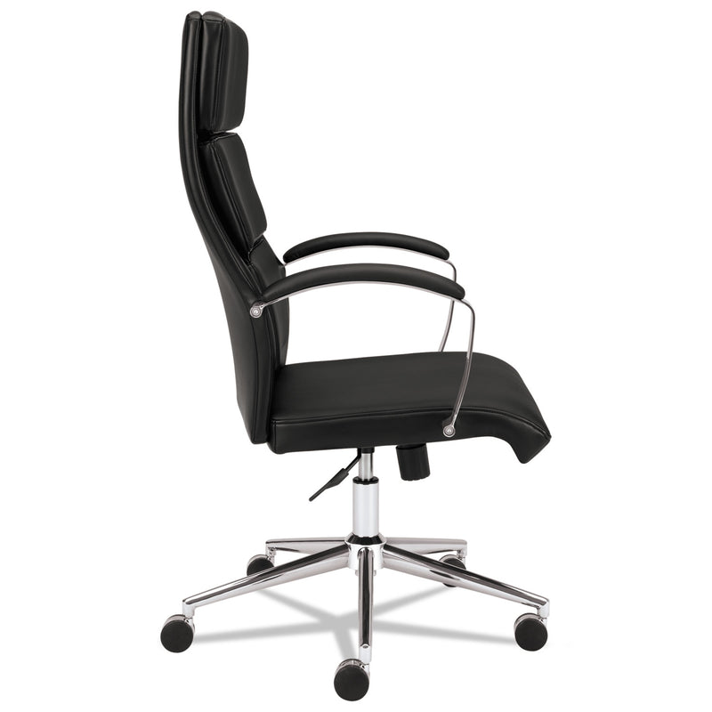 HON HVL105 Executive High-Back Leather Chair, Supports 250 lb, 17.5" to 20.25" Seat, Black Seat/Back, Polished Aluminum Base