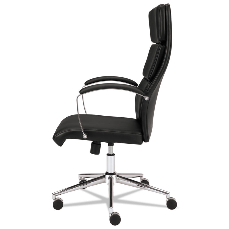 HON HVL105 Executive High-Back Leather Chair, Supports 250 lb, 17.5" to 20.25" Seat, Black Seat/Back, Polished Aluminum Base