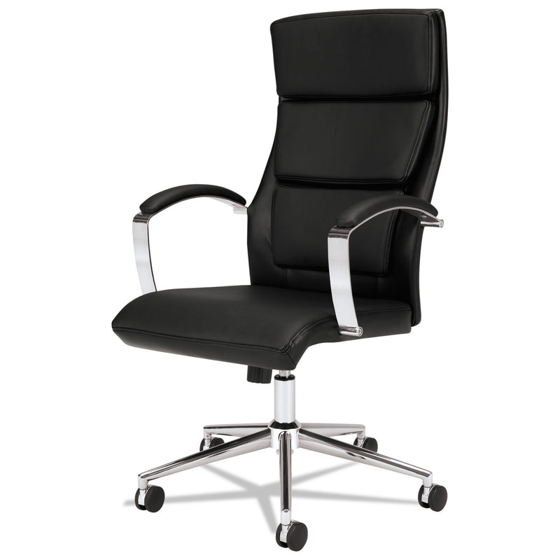 HON HVL105 Executive High-Back Leather Chair, Supports 250 lb, 17.5" to 20.25" Seat, Black Seat/Back, Polished Aluminum Base