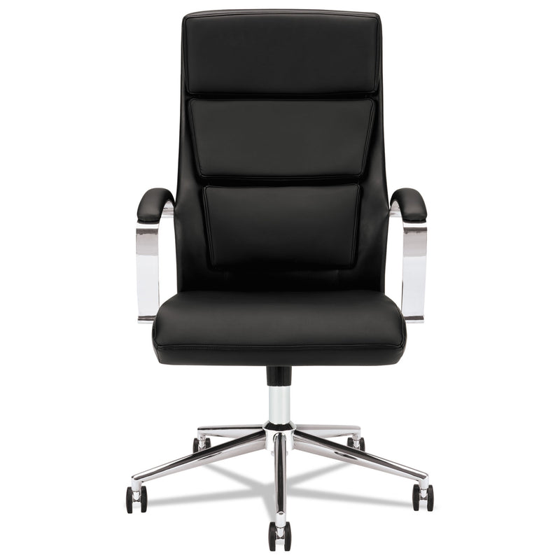 HON HVL105 Executive High-Back Leather Chair, Supports 250 lb, 17.5" to 20.25" Seat, Black Seat/Back, Polished Aluminum Base