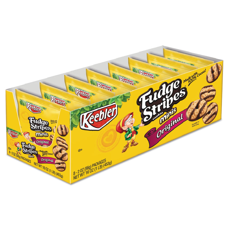 Keebler Mini Cookies, Fudge Stripes, 2 oz Snack Pack, 8/Box