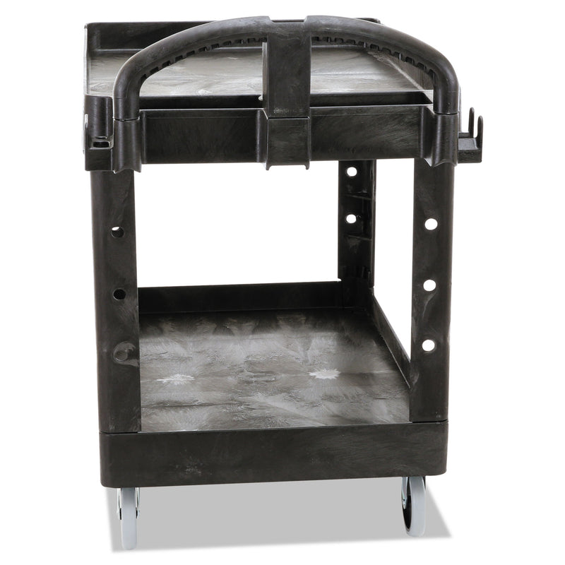 Rubbermaid Heavy-Duty Utility Cart with Lipped Shelves, Plastic, 2 Shelves, 500 lb Capacity, 25.9" x 45.2" x 32.2", Black