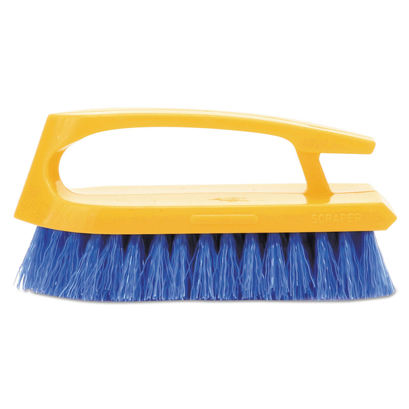 Rubbermaid Iron-Shaped Handle Scrub Brush, Blue Polypropylene Bristles, 6" Brush, 6" Yellow Plastic Handle