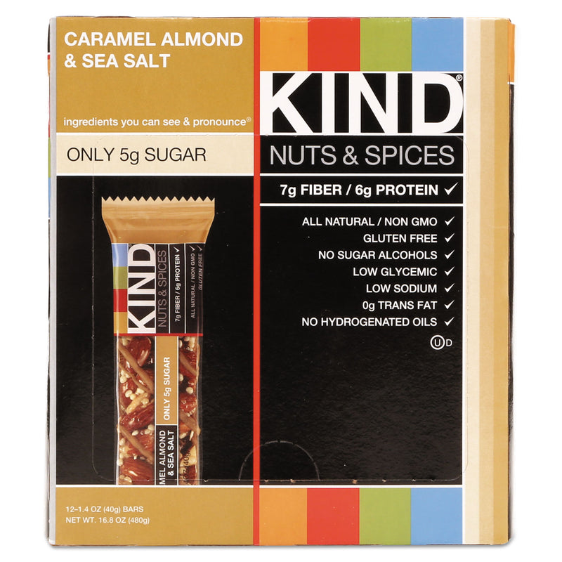 KIND Nuts and Spices Bar, Caramel Almond and Sea Salt, 1.4 oz Bar, 12/Box