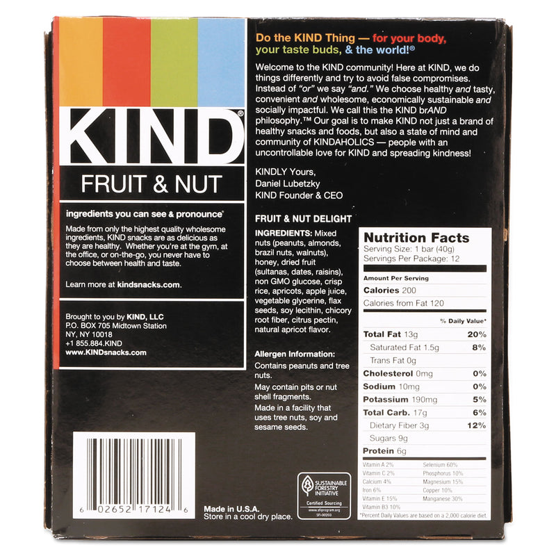 KIND Fruit and Nut Bars, Fruit and Nut Delight, 1.4 oz, 12/Box