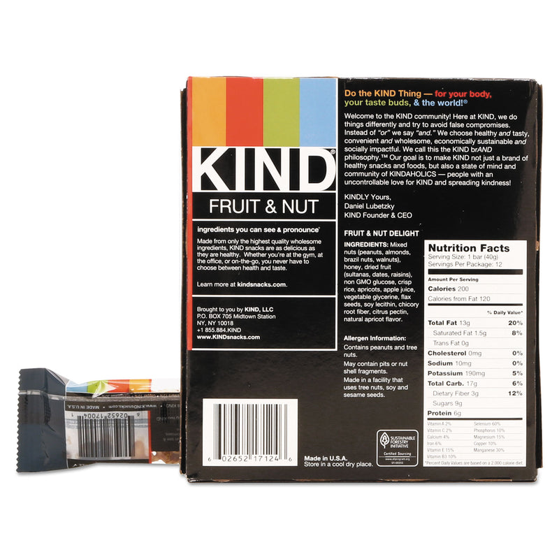 KIND Fruit and Nut Bars, Fruit and Nut Delight, 1.4 oz, 12/Box