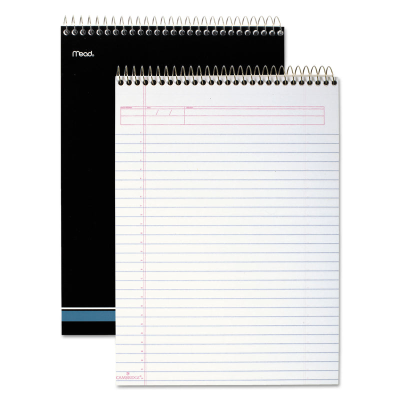 Cambridge Stiff-Back Wire Bound Pad, Wide/Legal Rule, Numbered (1-28 Front, 29-56 Back), Black/Blue Cover, 70 White 8.5 x 11.5 Sheets