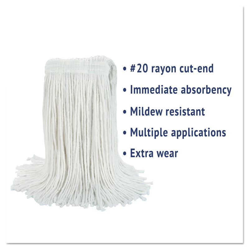 Boardwalk Cut-End Wet Mop Head, Rayon, No. 20, White, 12/Carton