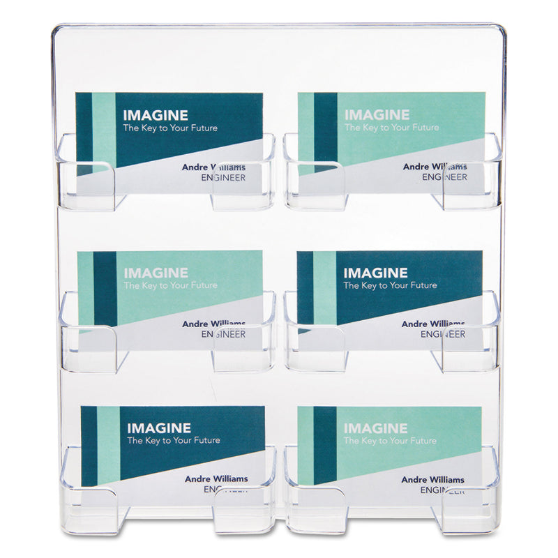 deflecto 6-Pocket Business Card Holder, Holds 480 Cards, 8.5 x 1.63 x 9.75, Plastic, Clear