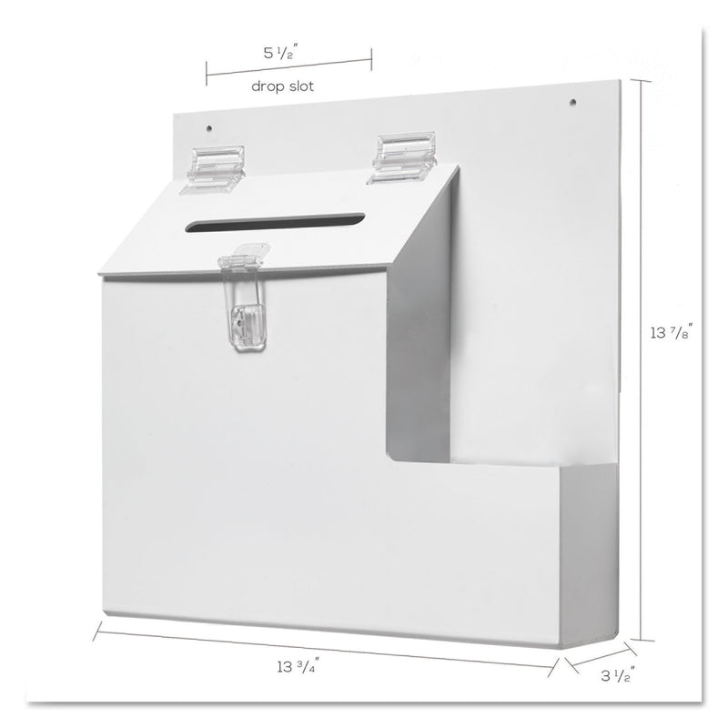 deflecto Suggestion Box Literature Holder with Locking Top, 13.75 x 3.63 x 13.94, Plastic, White