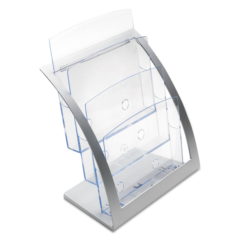 deflecto 3-Tier Literature Holder, Leaflet Size, 11.25w x 6.94d x 13.31h, Silver