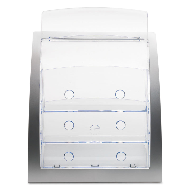 deflecto 3-Tier Literature Holder, Leaflet Size, 11.25w x 6.94d x 13.31h, Silver