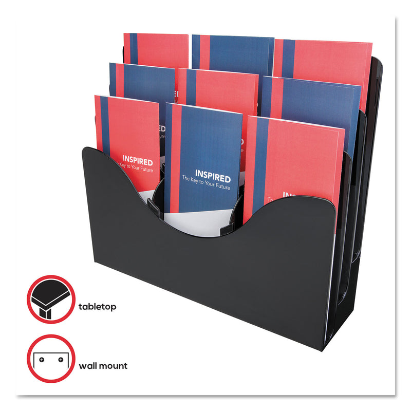 deflecto 3-Tier Document Organizer w/6 Removable Dividers, 13.38w x 3.5d x 11.5h, Black