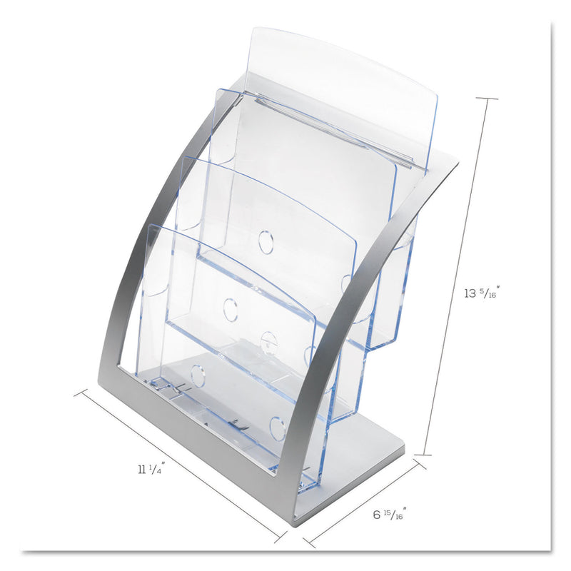 deflecto 3-Tier Literature Holder, Leaflet Size, 11.25w x 6.94d x 13.31h, Silver