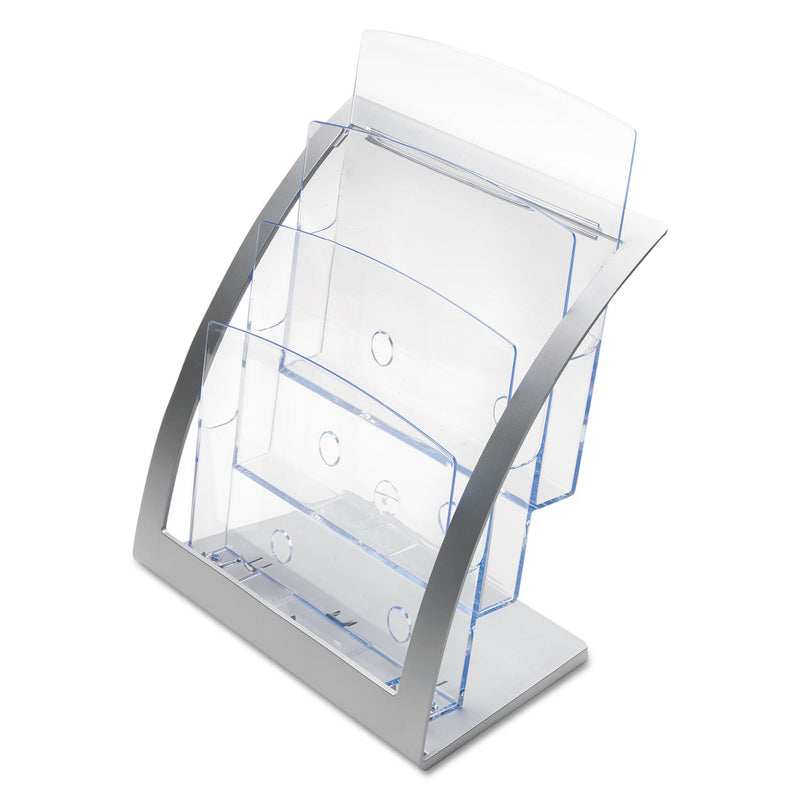 deflecto 3-Tier Literature Holder, Leaflet Size, 11.25w x 6.94d x 13.31h, Silver