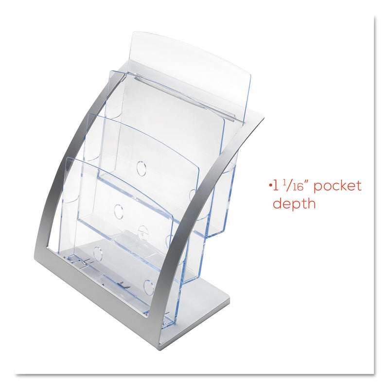 deflecto 3-Tier Literature Holder, Leaflet Size, 11.25w x 6.94d x 13.31h, Silver