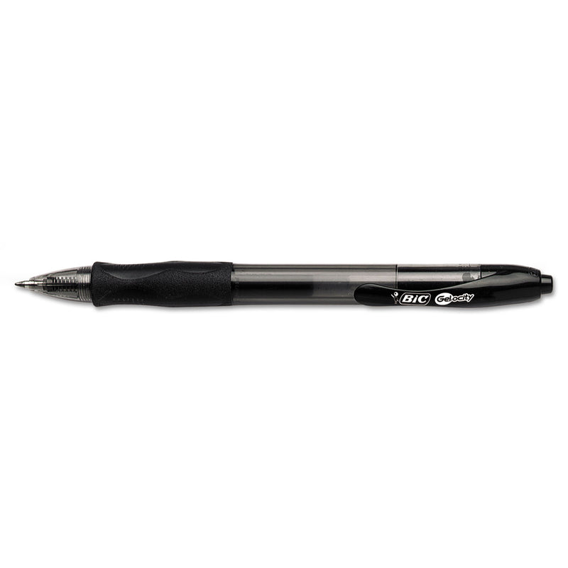 BIC Gel-ocity Gel Pen, Retractable, Medium 0.7 mm, Black Ink, Translucent Black Barrel, Dozen