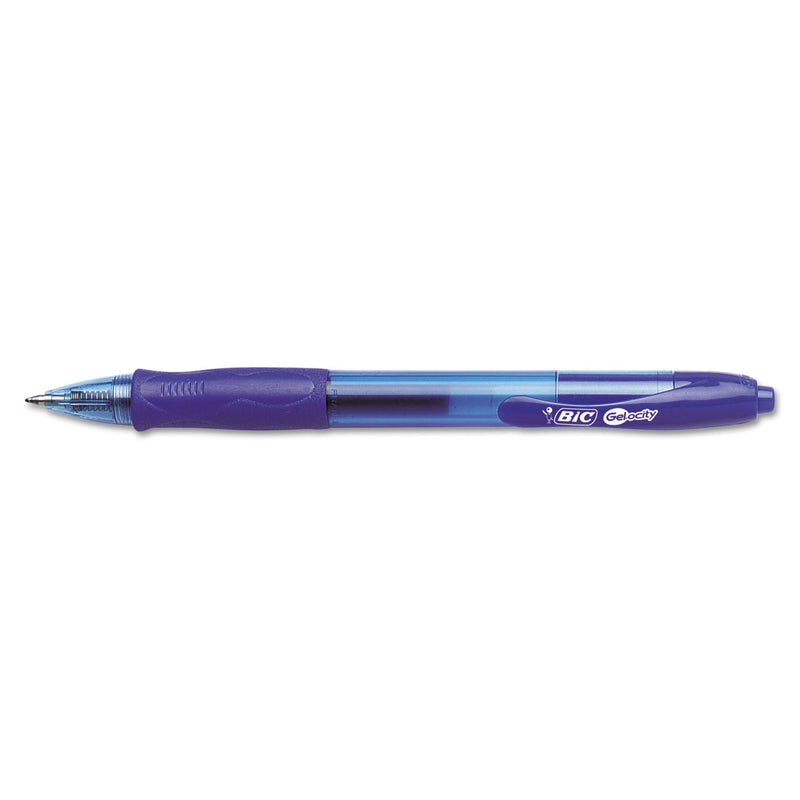 BIC Gel-ocity Gel Pen, Retractable, Medium 0.7 mm, Blue Ink, Translucent Blue Barrel, Dozen