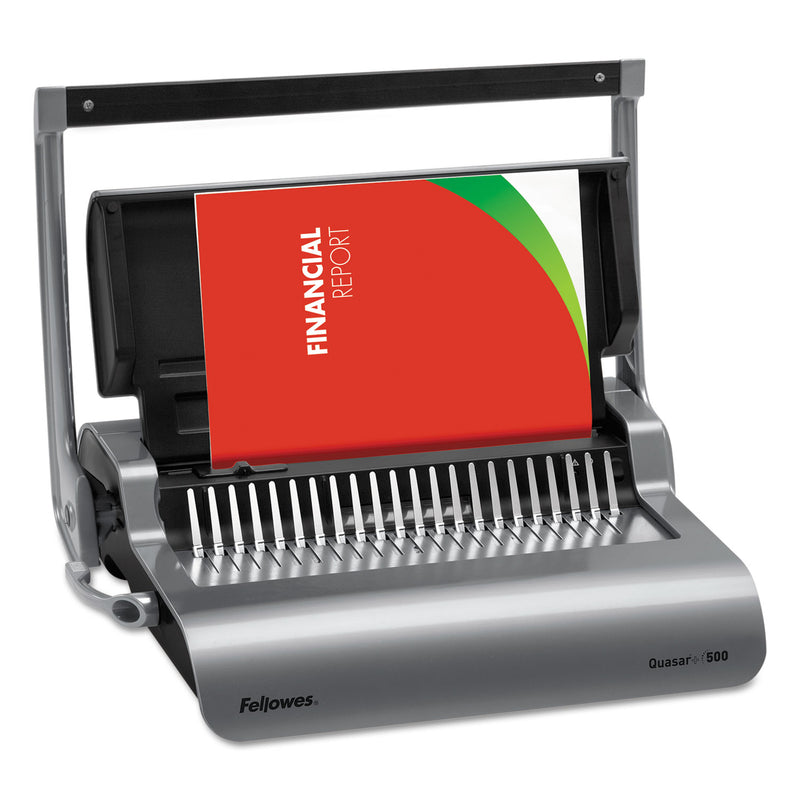 Fellowes Quasar 500 Manual Comb Binding System, 500 Sheets, 18.13 x 15.38 x 5.13, Metallic Gray