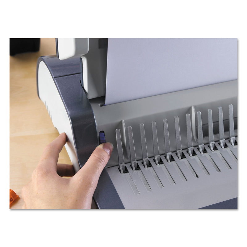 Fellowes Quasar 500 Manual Comb Binding System, 500 Sheets, 18.13 x 15.38 x 5.13, Metallic Gray