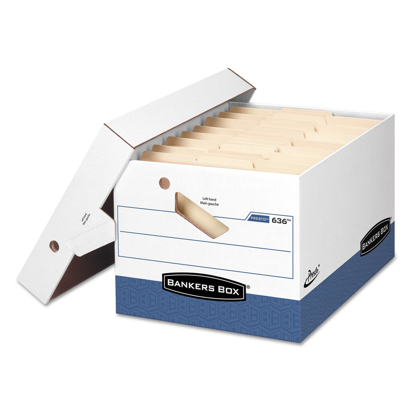 Bankers Box PRESTO Ergonomic Design Storage Boxes, Letter/Legal Files, 12.88" x 16.5" x 10.38", White/Blue, 12/Carton