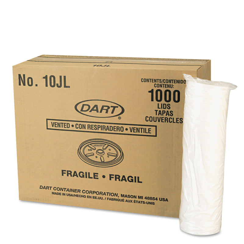 Dart Vented Plastic Hot Cup Lids, 10 oz Cups, White, 1,000/Carton