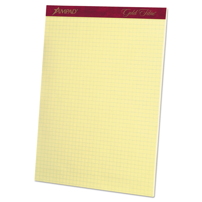 Ampad Gold Fibre Canary Quadrille Pads, Stapled with Perforated Sheets, Quadrille Rule (4 sq/in), 50 Canary 8.5 x 11.75 Sheets