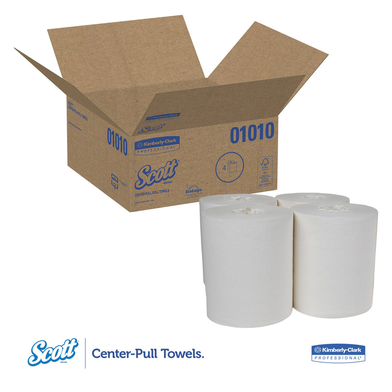 Scott Essential Center-Pull Towels, Absorbency Pockets, 2-Ply, 8 x 15, White, 500/Roll, 4 Rolls/Carton