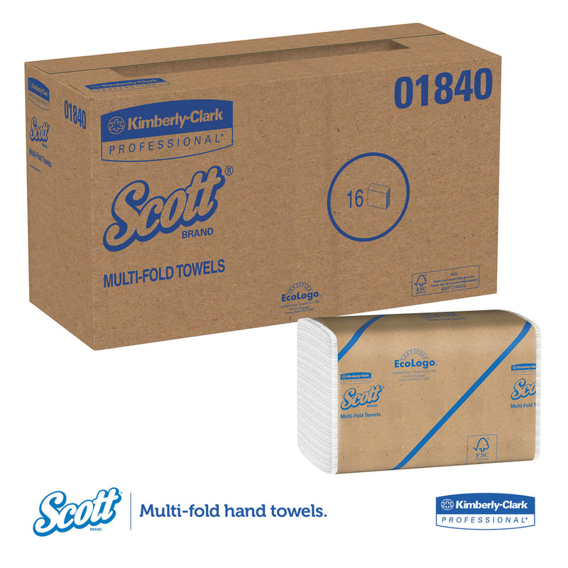 Scott Essential Multi-Fold Towels, Absorbency Pockets, 9.2 x 9.4, White, 250/Pack, 16 Packs/Carton