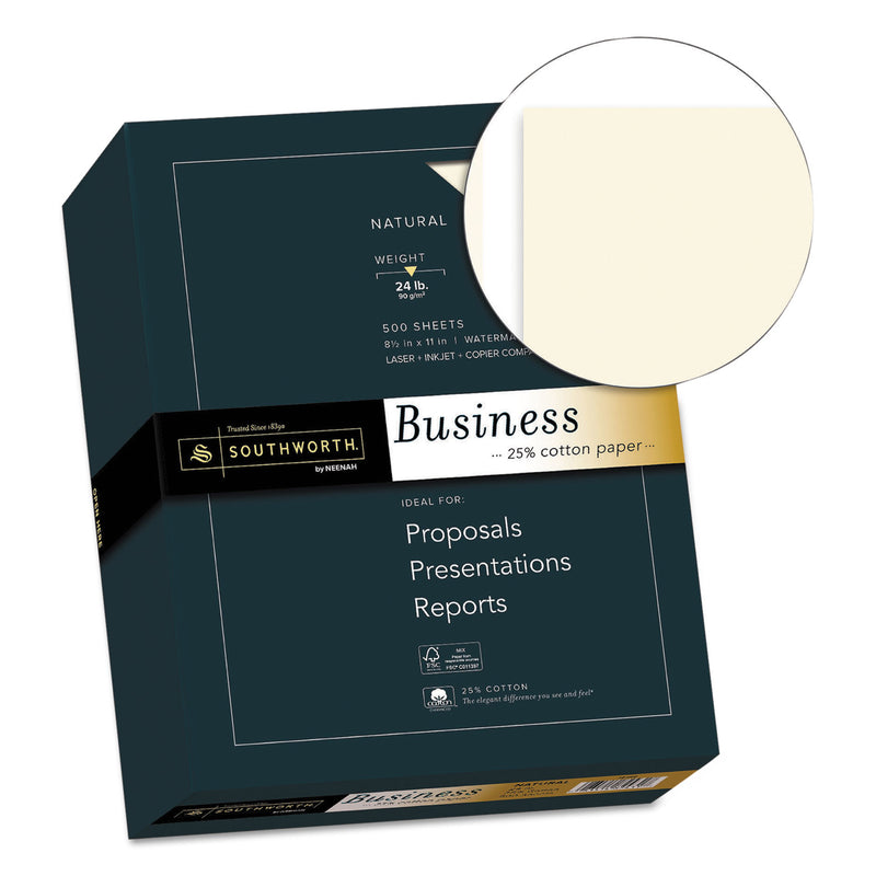 Southworth 25% Cotton Business Paper, 24 lb Bond Weight, 8.5 x 11, Natural, 500 Sheets/Ream