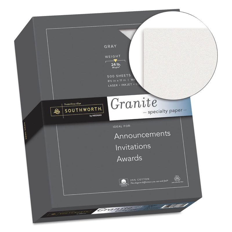 Southworth Granite Specialty Paper, 24 lb Bond Weight, 8.5 x 11, Gray, 500/Ream