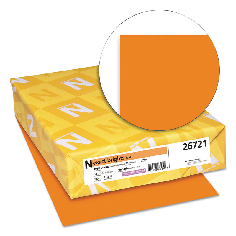 Neenah Paper Exact Brights Paper, 20 lb Bond Weight, 8.5 x 11, Bright Orange, 500/Ream