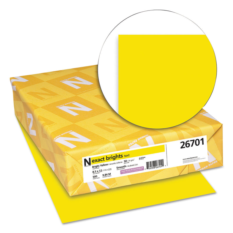 Neenah Paper Exact Brights Paper, 20 lb Bond Weight, 8.5 x 11, Bright Yellow, 500/Ream