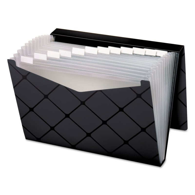 Pendaflex Poly Expanding File, 1.5" Expansion, 13 Sections, Cord/Hook Closure, 1/12-Cut Tabs, Letter Size, Black