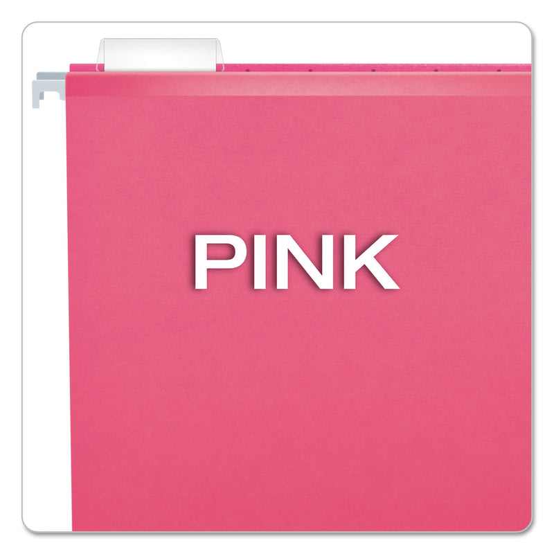 Pendaflex Colored Reinforced Hanging Folders, Letter Size, 1/5-Cut Tabs, Pink, 25/Box