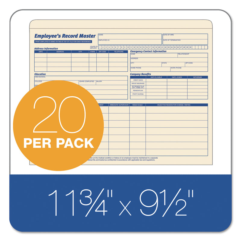 TOPS Employee Record Master File Jacket, Straight Tab, Letter Size, Manila, 20/Pack