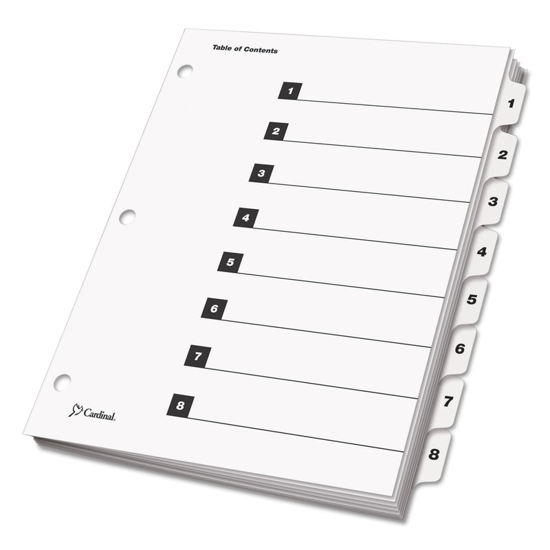 Cardinal OneStep Printable Table of Contents and Dividers, 8-Tab, 1 to 8, 11 x 8.5, White, White Tabs, 1 Set